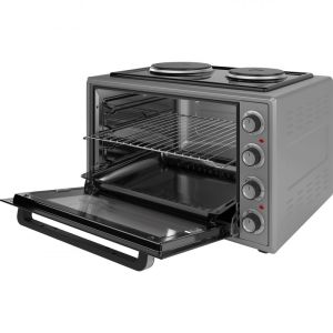 Малка готварска печка Elite EMO-70302G, 2000W, 70 л, 3 функции, Двойно стъкло, Термостат, Таймер, Инокс