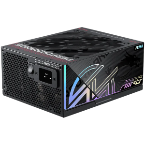 MSI MPG Ai1600TS PCIE5 Power Supply 1600W, 80 PLUS Titanium, Dual PCIe 5.1 Cables, ATX 3.1, Software Sync, 135mm Fan, Fan Stop, OVP/OCP/OTP/OPP/SCP/UVP/SIP/NLO, Braided Cables, Dimensions: 190mmx150mmx86mm, 12Y Warranty