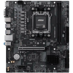 MSI PRO B850M-E EVO, mATX, Socket AM5, 2x DDR5 Dual Channel up to 8200(OC)MHz, 1x PCIe x16 slot, 1x M.2 slot, 4x USB 5Gbps, 2x USB 2.0, HDMI, VGA, 7.1 HD Audio, 2.5G LAN, 3Y