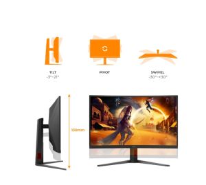 Монитор AOC C32G4Z, 31.5" Curved 1500R, VA, WLED, 1920x1080@260Hz (OC, Native 240Hz), 4ms GtG, 0.3ms MPRT, 300cd m/2, 3500:1, Adaptive Sync, FlickerFree, Anti Blue Light, 5Wx2, Tilt, Height Adjust, Swivel, 2xHDMI, DP