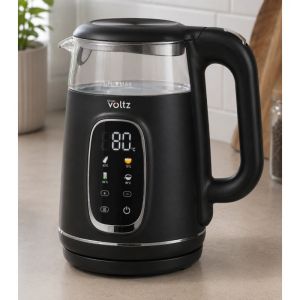 Електрическа кана Oliver Voltz OV51230AF, 2200W, 1.7 л, 4 режима, 13 темп. настройки, LCD дисплей, Сензорен контрол, Черен/Сребрист