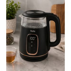 Електрическа кана Oliver Voltz OV51230AF, 2200W, 1.7 л, 4 режима, 13 темп. настройки, LCD дисплей, Сензорен контрол, Черен/Розово злато