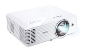 Мултимедиен проектор Acer Projector S1386WH, DLP, Short Throw, WXGA (1280x800), 3600 ANSI Lumens, 20 000:1, 1x, 3D ready, HDMI, VGA out, DC Out (5V/1A, USB-A), RCA, Audio in/out, Speaker 16W, Bluelight Shield, Bag, 3.1kg, 3Y, White