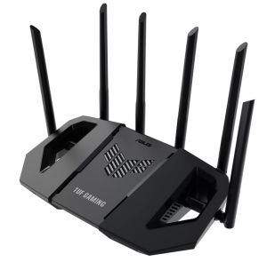 Рутер AsusTUF Gaming, BE6500 Dual Band WiFi 7 Router, 4K-QAM, Multi-Link Operation (MLO), Quad 2.5GbE port, Mobile Game Mode, Gear Accelerator, Gaming Port, Open NAT, Smart Home Master, Subscription-Free Security,  AiMesh support, 4G/5G Auto Mobile Tether