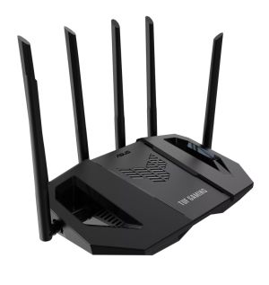 Рутер AsusTUF Gaming, BE6500 Dual Band WiFi 7 Router, 4K-QAM, Multi-Link Operation (MLO), Quad 2.5GbE port, Mobile Game Mode, Gear Accelerator, Gaming Port, Open NAT, Smart Home Master, Subscription-Free Security,  AiMesh support, 4G/5G Auto Mobile Tether