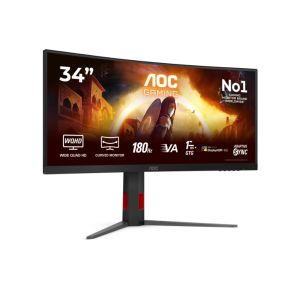 Монитор AOC CU34G4CA, 34" Curved 1500R, Fast VA, WLED, 3440x1440@180Hz, 1ms GtG, 0.5ms MPRT, 450cd m/2, 3000:1, Adaptive Sync, FlickerFree, Low Blue Light, Tilt, Height Adjust, Swivel, 2xHDMI, DP, USB hub