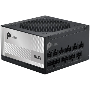 MSI PRO A1000PL PCIE5, 1000W, 80 Plus Platinum, 120mm Fluid Dynamic Bearing Fan, Protections: OCP/OTP/OPP/SCP/OVP/UVP/SIP/NLO, Dimensions: 150mmx150mmx86mm, 7Y Warranty
