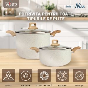 Тенджера Voltz Nice OV54418E20, 20x9.5 см, 2.9 л, Мраморно покритие, Индукция, Кремав меланж