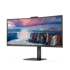 Монитор AOC CU34V5CW/BK, 34" Curved 1500R, VA, WLED, 3440x1440@100Hz, 4ms GtG, 1ms MPRT, 300cd m/2, 3000:1, 20M:1 DCR, Adaptive Sync, FreeSync, Low Blue Light, 5Wx2, 2MP Webcam, Tilt, Height Adjust, Swivel, HDMI, DP, USB hub