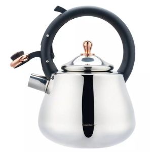 Свирещ чайник Klausberg KB 7776, 2.8 л, Индукция, Топлоизолирана дръжка, Инокс/розово злато