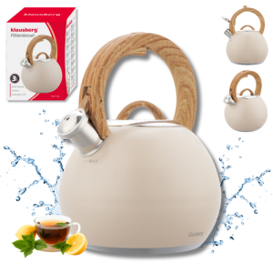 Свирещ чайник Klausberg KB 7956, 3l, Термоизолирана дръжка, Многослойно дъно, Индукция, Бежов