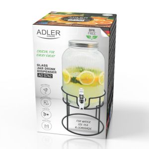 Диспенсър за напитки Adler AD 6742, 4 л, Натриево-калциево стъкло, Стойка, Прозрачен