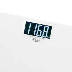 Кантар Adler AD 8193, До 250 кг, LCD, Индикатори за батерия и претоварване, Неплъзгащ се, Бял