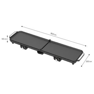 Двойна сгъваема електрическа скара Adler AD 6617, 3000W, Отваряне на 180°, 96х26 см, Незалепващи плочи, 2 термостата, Тавичка за мазнина, Черен