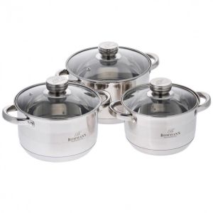 Комплект тенджери Bohmann BH 06-275, 6 части, 2.9/3.9/5.1 литра, Индукция, Инокс