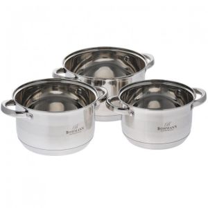 Комплект тенджери Bohmann BH 06-275, 6 части, 2.9/3.9/5.1 литра, Индукция, Инокс