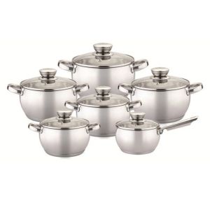 Комплект тенджери Bohmann BH 0512, 12 части, Дебело дъно, Индукция, Инокс
