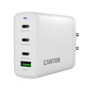 Зарядно у-во CANYON charger OnCharge 120 GAN Total 120W MAX 3 USB-C +1 USB-A White EU plug