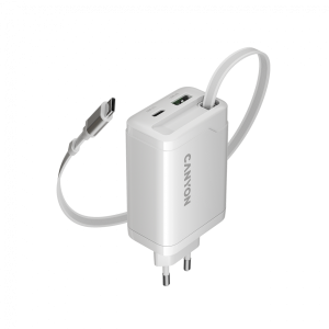 CANYON charger OnCharge 65RC Build-In Cable USB-C 65W 1xPD 1xQC EU White