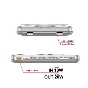 Външна батерия Verbatim Charge 'n' Go 2C Power Bank Magnetic Wireless 5000mAh with 2 USB-C Cables & Stand Silver