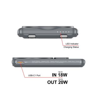 Външна батерия Verbatim Charge 'n' Go 2C Power Bank Magnetic Wireless 5000mAh with 2 USB-C Cables & Stand Grey