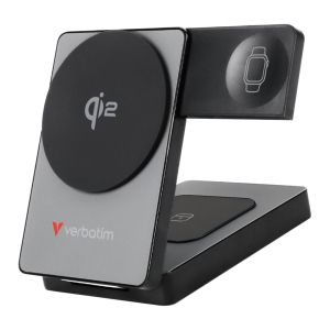 Външна батерия Verbatim Foldable 3-in-1 Qi2 Magnetic Wireless Power Bank 5000 mAh Grey