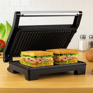 Сандвич тостер - преса Royalty Line RL-PM1000, 1000W, Незалепващи плочи, Червен