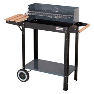 Правоъгълно барбекю на дървени въглища MasterGrill MG909, 53х27 см, Дръжка за пренасяне, 2 рафта, 2 колела, Черен