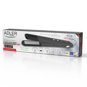 Преса за коса без кабел Adler AD 2327, 70W, Плаващи плочи, Керамика, Автономия 50 мин, 3 нива до 200C, Черен