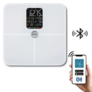 Кантар-анализатор Klausberg KB 7941, До 180 кг, BIA, Bluetooth, LCD, Закалено стъкло, Smart, Бял