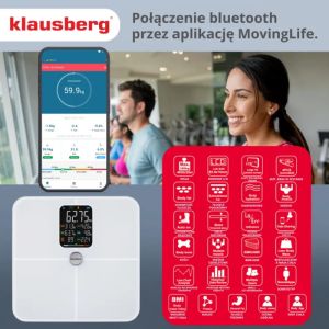 Кантар-анализатор Klausberg KB 7941, До 180 кг, BIA, Bluetooth, LCD, Закалено стъкло, Smart, Бял