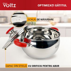 Тенджера Oliver Voltz OV51210N26, 26 см, 7.7 л, Индукция, Силиконови дръжки, Инокс/червен