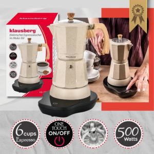 Електрическа кубинска кафеварка Klausberg KB 7999, 500W, 6 чаши, Вграден нагревател, Предпазен клапан, Бежов мрамор