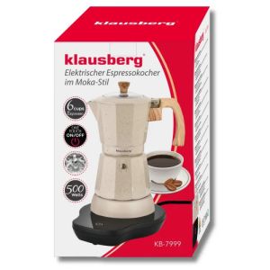 Електрическа кубинска кафеварка Klausberg KB 7999, 500W, 6 чаши, Вграден нагревател, Предпазен клапан, Бежов мрамор