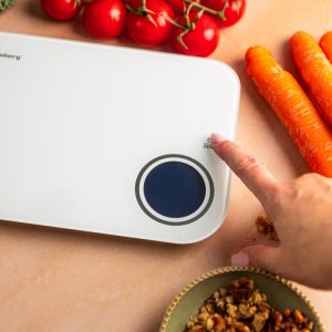 Smart Кухненска везна за измерване на калории Klausberg KB 7938, 5 Kg, Bluetooth, Мобилно приложение, LCD, ТАРА, 4 показателя, Течности, Индикатори, Бял/син