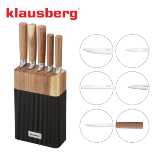 Комплект ножове Klausberg KB 7981, 6 части, Неръждаема стомана, Стойка, Кафяв/графит
