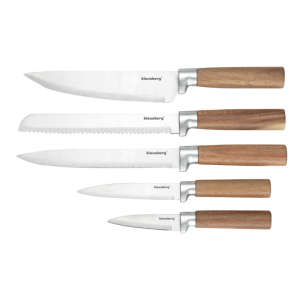Комплект ножове Klausberg KB 7981, 6 части, Неръждаема стомана, Стойка, Кафяв/графит