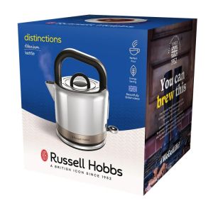Електрическа кана Russell Hobbs Distinctions Titanium 26422-70, 2400W, 1.5 л, Бързо завиране, Миещ се филтър против котлен камък, 360° основа, Защити, Инокс/титан