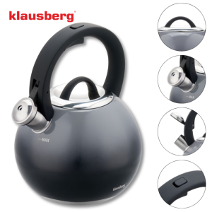 Свирещ чайник Klausberg KB 7955, 3l, Термоизолирана дръжка, Многослойно дъно, Индукция, Тъмносив графит