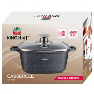 Тенджера за фурна и котлон Kinghoff KH 1601, 20x20 см, 2.8 л, Мраморно покритие, Индукция, Черен