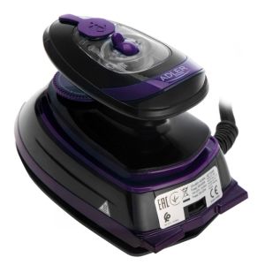 Парна ютия за пътуване Adler AD 5049, 420W, 30 мл, Керамична плоча, Парно и сухо гладене, Черен/Лилав