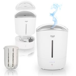 Овлажнител за въздух Adler AD 7971, 30W, До 20м2, 5 литра, 150-300 мл/час, Ултразвук, До 50 часа с едно пълнене, Бял