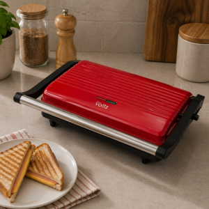Сандвич тостер Panini Oliver Voltz OV51442R, 1000W, Незалепващи плочи, Отваряне на 180°, Тавичка за мазнина, Червен