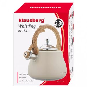 Свирещ чайник Klausberg KB 7919, 2.8 л, Топлоизолирана дръжка, Индукция, Бежов