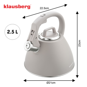 Свирещ чайник Klausberg KB 7953, 2.5 л, Неръждаема стомана, Топлоизолирана дръжка, Индукция, Бежов