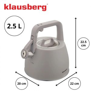 Свирещ чайник Klausberg KB 7916, 2.5 л, Топлоизолирана дръжка, Индукция, Сив