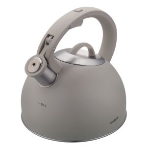 Свирещ чайник Klausberg KB 7912, 2.5 л, Дръжка с дървесен ефект, Индукция, Светлосив