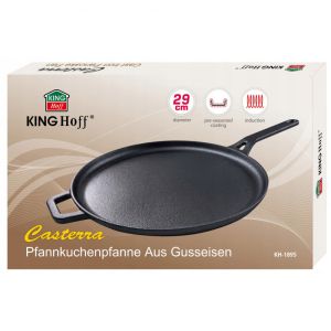 Тиган за палачинки Kinghoff KH 1895, 29 см, Чугун, Незалепваща повърхност, Индукция, Черен