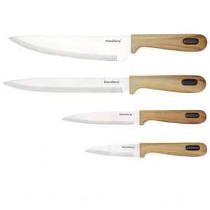 Комплект ножове и дъски за рязане Klausberg KB 9037, 8 части, Неръждаема стомана, Стойка, Кафяв/Черен