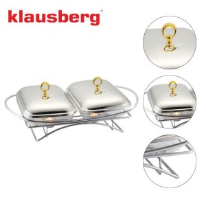 Съд за топло сервиране Klausberg KB 7922, 2х1.5 л, Термоустойчиво стъкло, Инокс/златист
